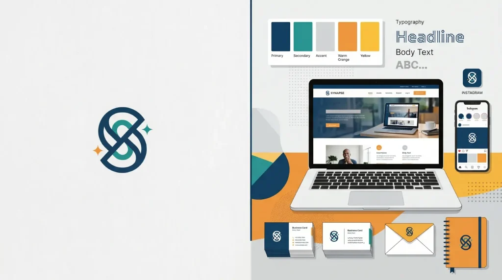 Comparison between a logo alone and a full brand identity system